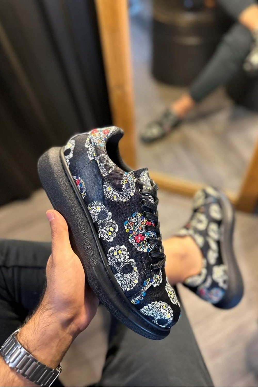 KN046 Erkek Günlük Bağcıklı Kurukafa Baskılı Cilt Spor Sneaker Ayakkabı CST - Siyah Erkek Ayakkabı KN046 Erkek Günlük Bağcıklı Kurukafa Baskılı Cilt Spor Sneaker Ayakkabı CST - Siyah – Knack Erkek Ayakkabı