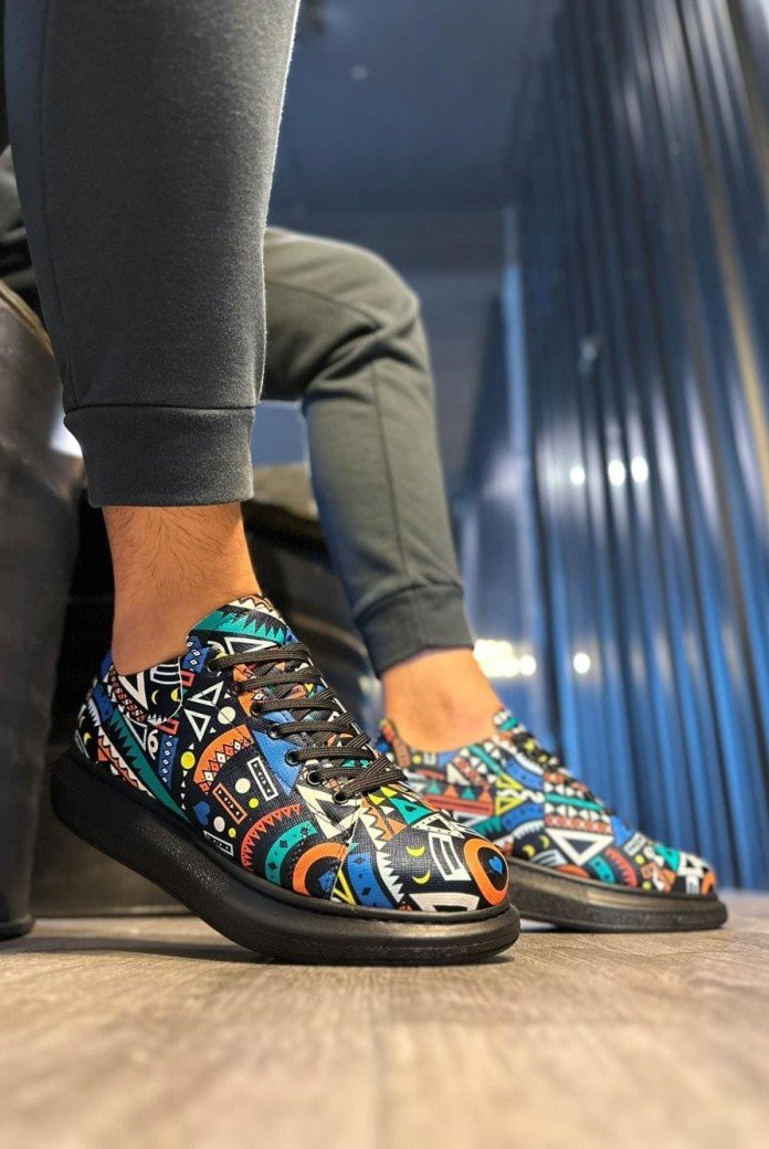 KN046 Erkek Günlük Bağcıklı Renkli Baskılı Cilt Spor Sneaker Ayakkabı CST - Siyah KN046 Erkek Günlük Bağcıklı Renkli Baskılı Cilt Spor Sneaker Ayakkabı CST - Siyah