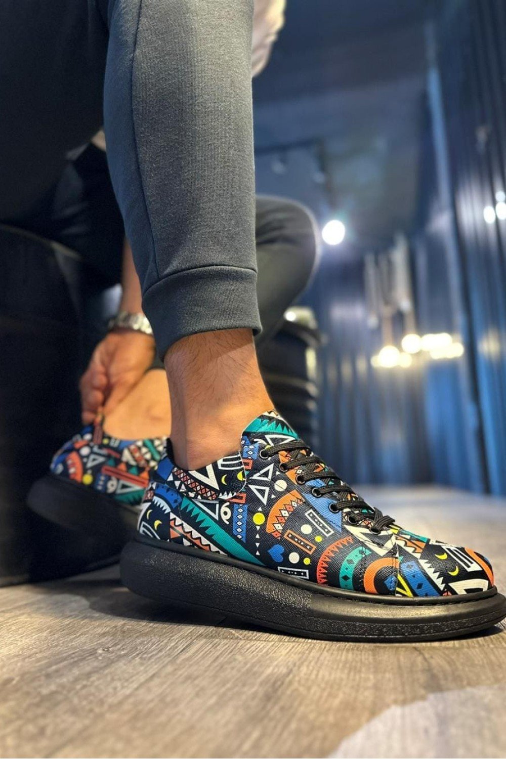 KN046 Erkek Günlük Bağcıklı Renkli Baskılı Cilt Spor Sneaker Ayakkabı CST - Siyah Erkek Ayakkabı KN046 Erkek Günlük Bağcıklı Renkli Baskılı Cilt Spor Sneaker Ayakkabı CST - Siyah – Knack Erkek Ayakkabı