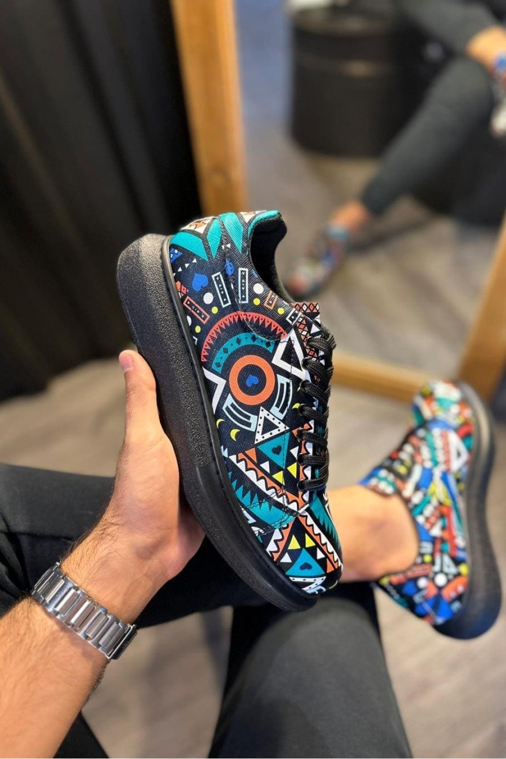 KN046 Erkek Günlük Bağcıklı Renkli Baskılı Cilt Spor Sneaker Ayakkabı CST - Siyah Erkek Ayakkabı KN046 Erkek Günlük Bağcıklı Renkli Baskılı Cilt Spor Sneaker Ayakkabı CST - Siyah – Knack Erkek Ayakkabı