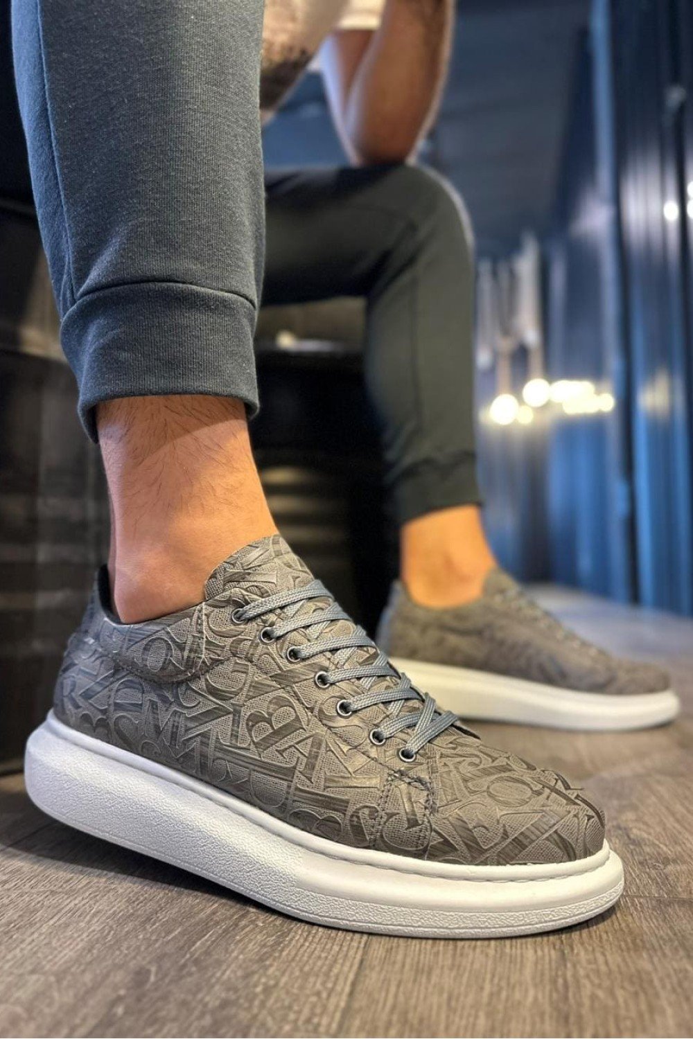 KN047 Erkek Günlük Bağcıklı Harf Desenli Cilt Spor Sneaker Ayakkabı CBT - Gri Erkek Ayakkabı KN047 Erkek Günlük Bağcıklı Harf Desenli Cilt Spor Sneaker Ayakkabı CBT - Gri – Knack Erkek Ayakkabı