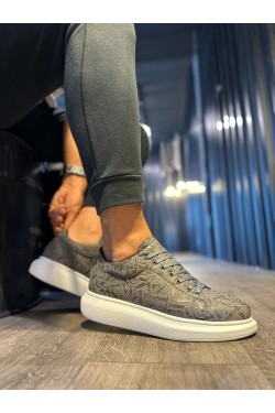 KN047 Erkek Günlük Bağcıklı Harf Desenli Cilt Spor Sneaker Ayakkabı CBT - Gri KN047 Erkek Günlük Bağcıklı Harf Desenli Cilt Spor Sneaker Ayakkabı CBT - Gri
