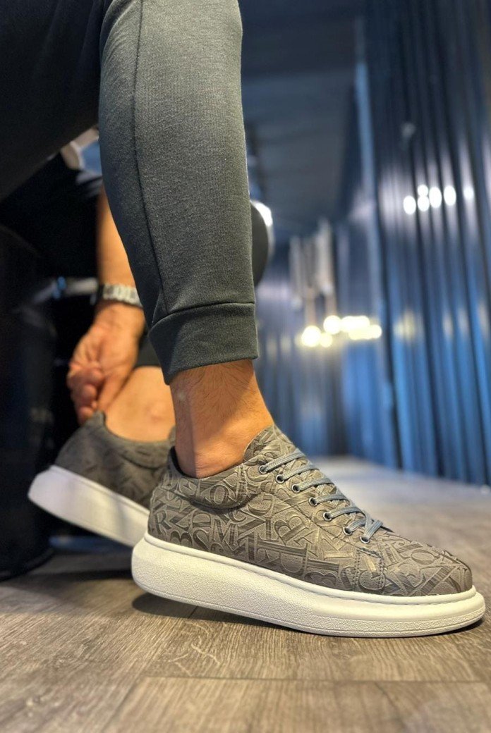 KN047 Erkek Günlük Bağcıklı Harf Desenli Cilt Spor Sneaker Ayakkabı CBT - Gri KN047 Erkek Günlük Bağcıklı Harf Desenli Cilt Spor Sneaker Ayakkabı CBT - Gri