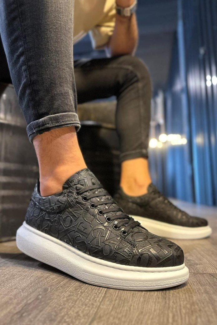 KN047 Erkek Günlük Bağcıklı Harf Desenli Cilt Spor Sneaker Ayakkabı CBT - Siyah KN047 Erkek Günlük Bağcıklı Harf Desenli Cilt Spor Sneaker Ayakkabı CBT - Siyah