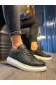 KN047 Erkek Günlük Bağcıklı Harf Desenli Cilt Spor Sneaker Ayakkabı CBT - Siyah