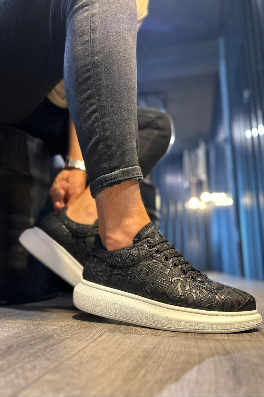 KN047 Erkek Günlük Bağcıklı Harf Desenli Cilt Spor Sneaker Ayakkabı CBT - Siyah Erkek Ayakkabı KN047 Erkek Günlük Bağcıklı Harf Desenli Cilt Spor Sneaker Ayakkabı CBT - Siyah – Knack Erkek Ayakkabı