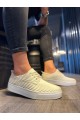 KN076 Erkek Günlük Bağcıklı Fitilli Desenli Cilt Spor Sneaker Ayakkabı CBT - Beyaz