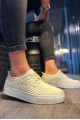 KN076 Erkek Günlük Bağcıklı Fitilli Desenli Cilt Spor Sneaker Ayakkabı CBT - Beyaz – Knack Erkek Ayakkabı