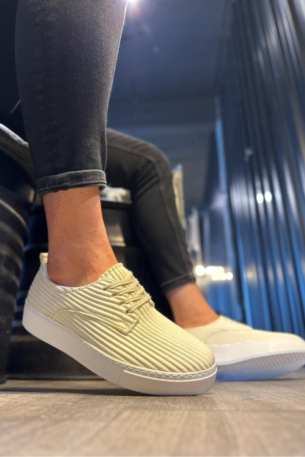 KN076 Erkek Günlük Bağcıklı Fitilli Desenli Cilt Spor Sneaker Ayakkabı CBT - Beyaz – Knack Erkek Ayakkabı