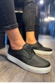 KN076 Erkek Günlük Bağcıklı Fitilli Desenli Cilt Spor Sneaker Ayakkabı CBT - Siyah – Knack Erkek Ayakkabı