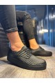 KN076 Erkek Günlük Bağcıklı Fitilli Desenli Cilt Spor Sneaker Ayakkabı CST - Siyah