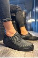 KN076 Erkek Günlük Bağcıklı Fitilli Desenli Cilt Spor Sneaker Ayakkabı CST - Siyah – Knack Erkek Ayakkabı