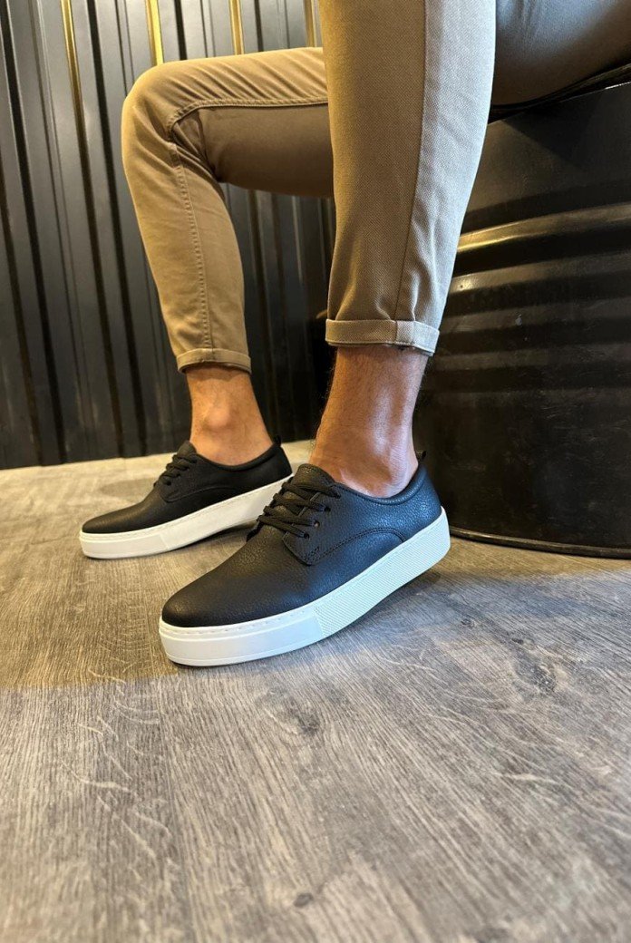 KN077 Erkek Günlük Bağcıklı Cilt Spor Sneaker Ayakkabı CBT - Siyah KN077 Erkek Günlük Bağcıklı Cilt Spor Sneaker Ayakkabı CBT - Siyah