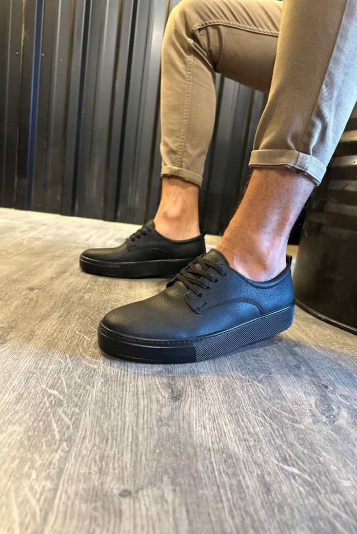 KN077 Erkek Günlük Bağcıklı Cilt Spor Sneaker Ayakkabı CST - Siyah KN077 Erkek Günlük Bağcıklı Cilt Spor Sneaker Ayakkabı CST - Siyah