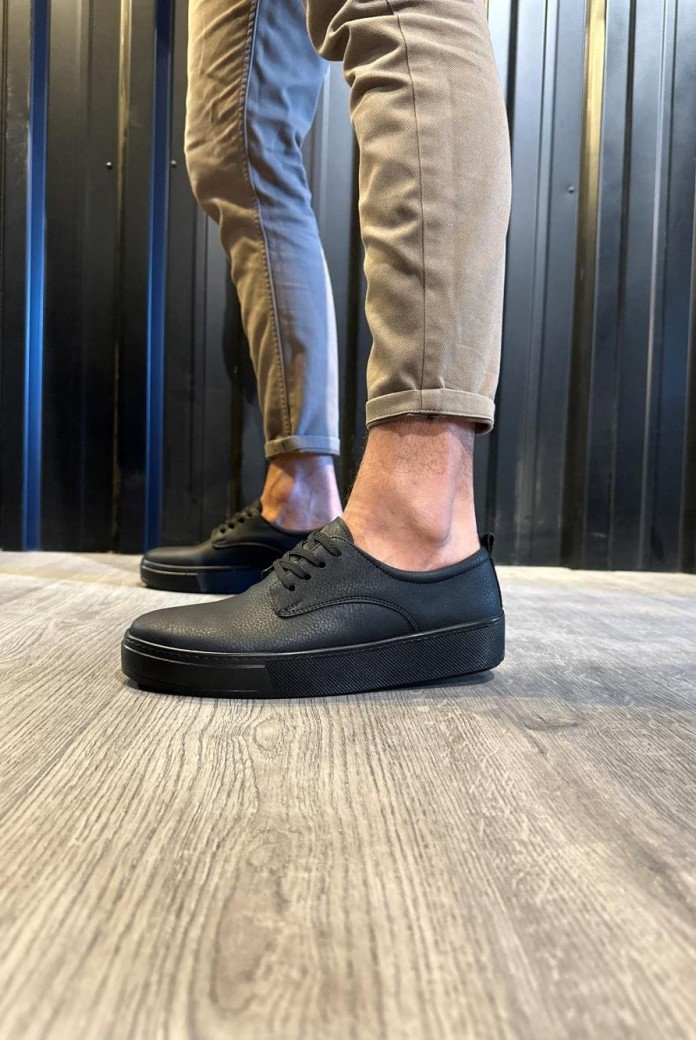 KN077 Erkek Günlük Bağcıklı Cilt Spor Sneaker Ayakkabı CST - Siyah KN077 Erkek Günlük Bağcıklı Cilt Spor Sneaker Ayakkabı CST - Siyah