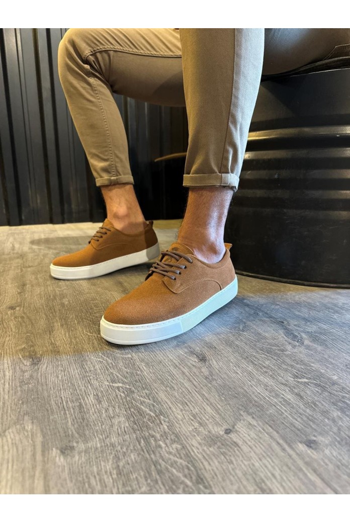 KN077 Erkek Günlük Bağcıklı Süet Spor Sneaker Ayakkabı SBT - Taba