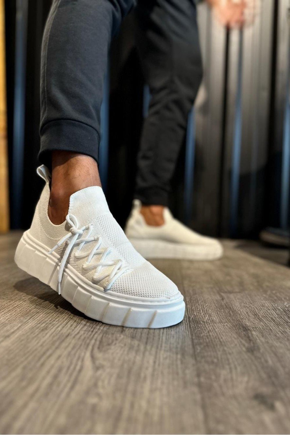 KN1025 Erkek Günlük Bağcıklı Triko Spor Sneaker Ayakkabı TBT - Beyaz – Knack Erkek Ayakkabı