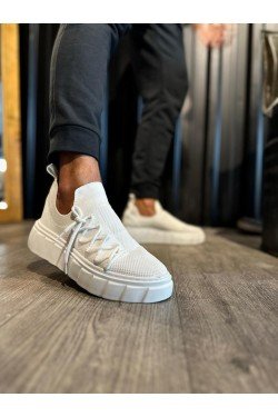 KN1025 Erkek Günlük Bağcıklı Triko Spor Sneaker Ayakkabı TBT - Beyaz