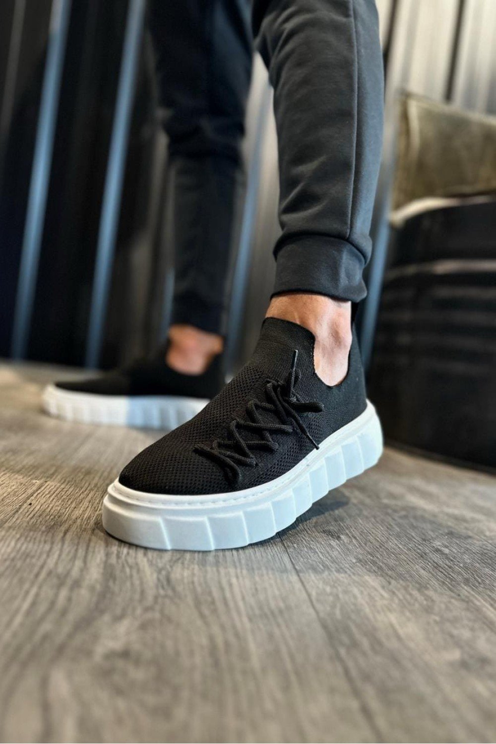 KN1025 Erkek Günlük Bağcıklı Triko Spor Sneaker Ayakkabı TBT - Siyah – Knack Erkek Ayakkabı
