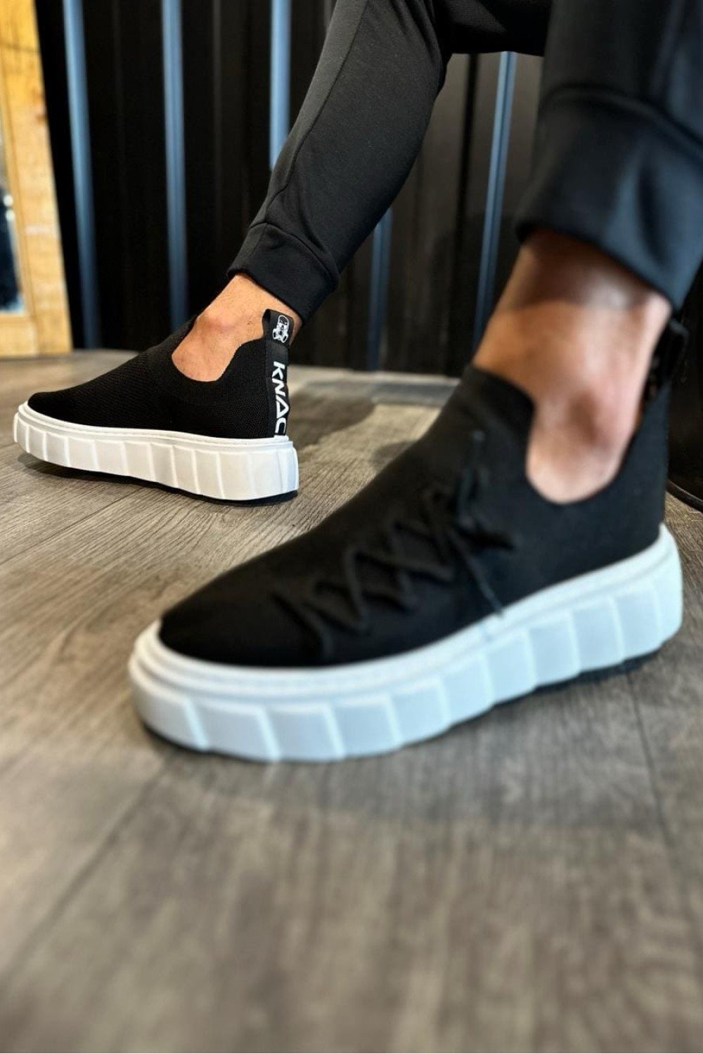 KN1025 Erkek Günlük Bağcıklı Triko Spor Sneaker Ayakkabı TBT - Siyah – Knack Erkek Ayakkabı