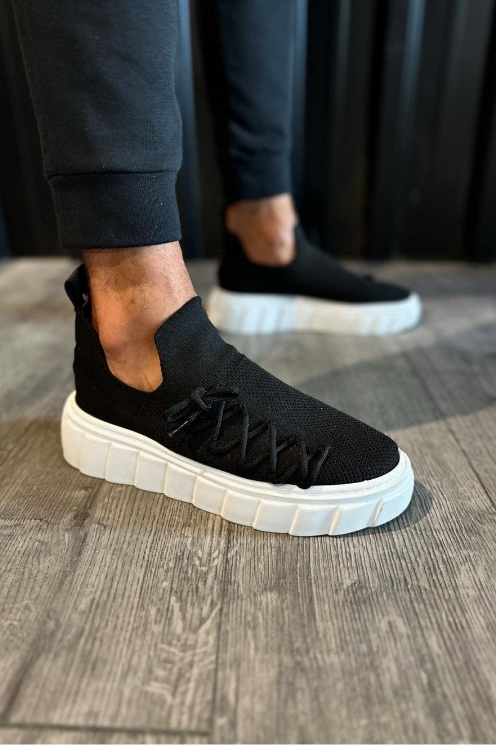 KN1025 Erkek Günlük Bağcıklı Triko Spor Sneaker Ayakkabı TBT - Siyah – Knack Erkek Ayakkabı
