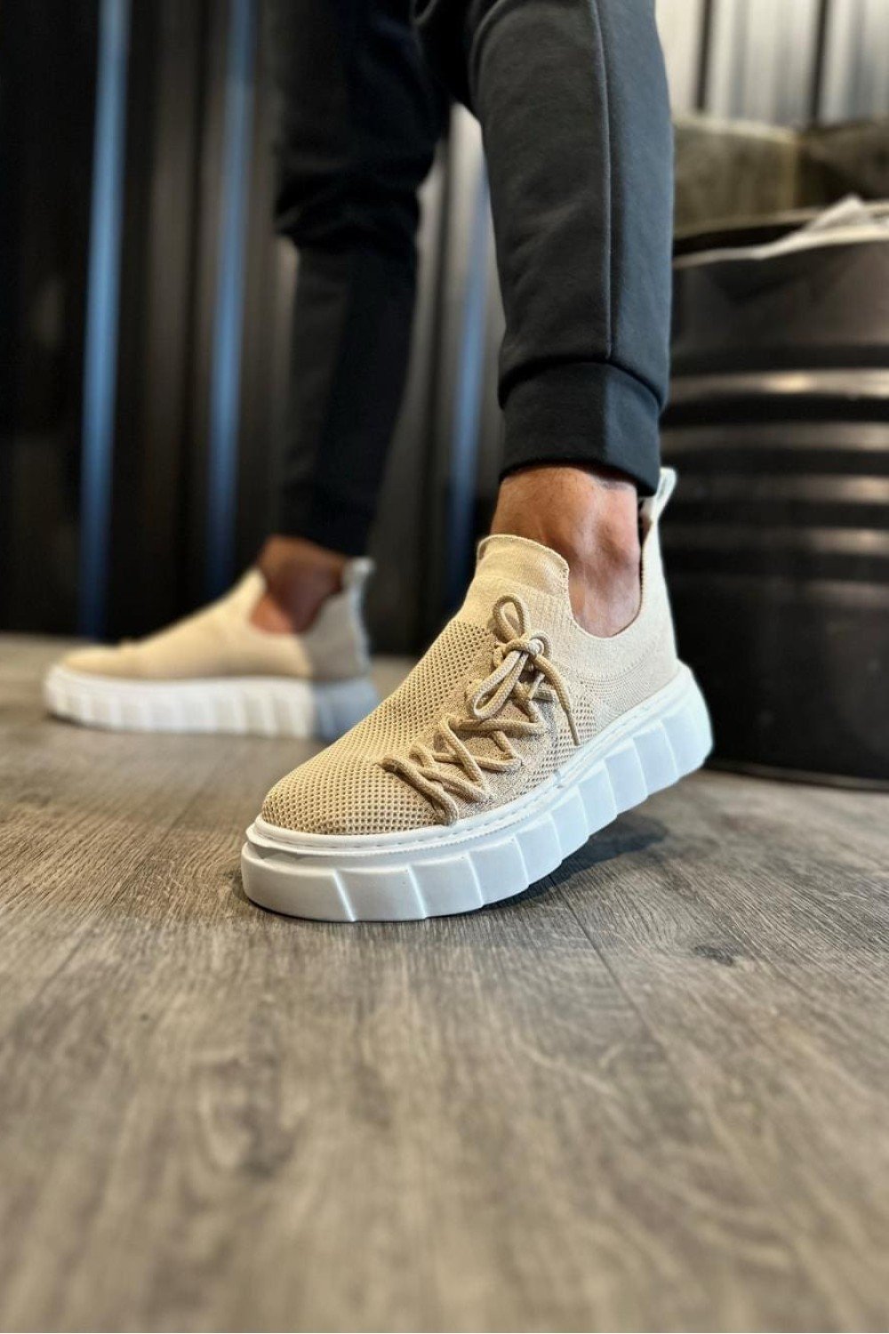 KN1025 Erkek Günlük Bağcıklı Triko Spor Sneaker Ayakkabı TBT - Vizon – Knack Erkek Ayakkabı