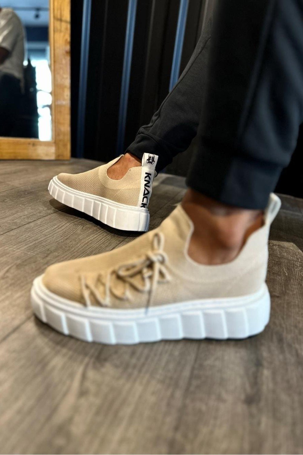 KN1025 Erkek Günlük Bağcıklı Triko Spor Sneaker Ayakkabı TBT - Vizon – Knack Erkek Ayakkabı