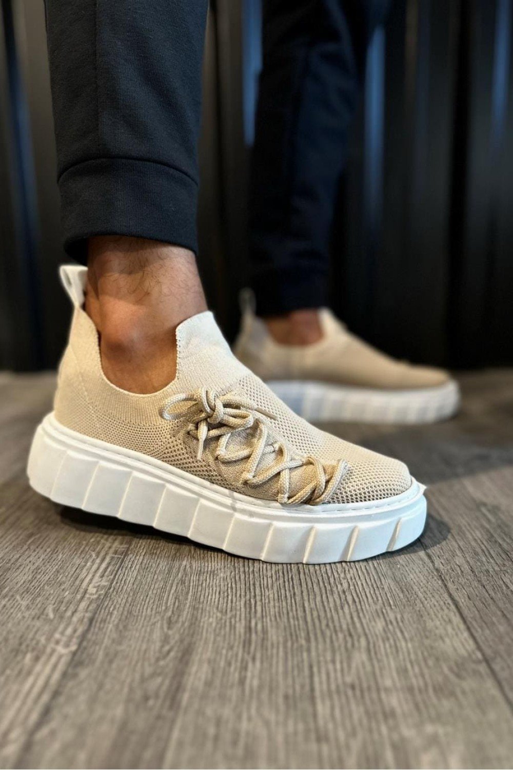 KN1025 Erkek Günlük Bağcıklı Triko Spor Sneaker Ayakkabı TBT - Vizon – Knack Erkek Ayakkabı