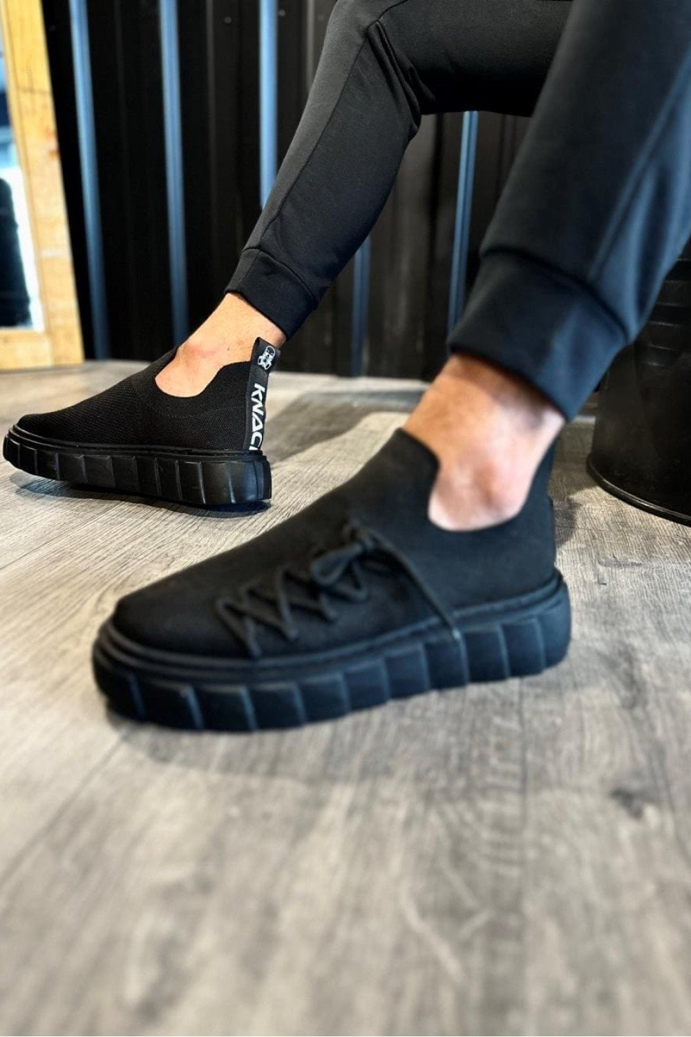 KN1025 Erkek Günlük Bağcıklı Triko Spor Sneaker Ayakkabı TST - Siyah – Knack Erkek Ayakkabı
