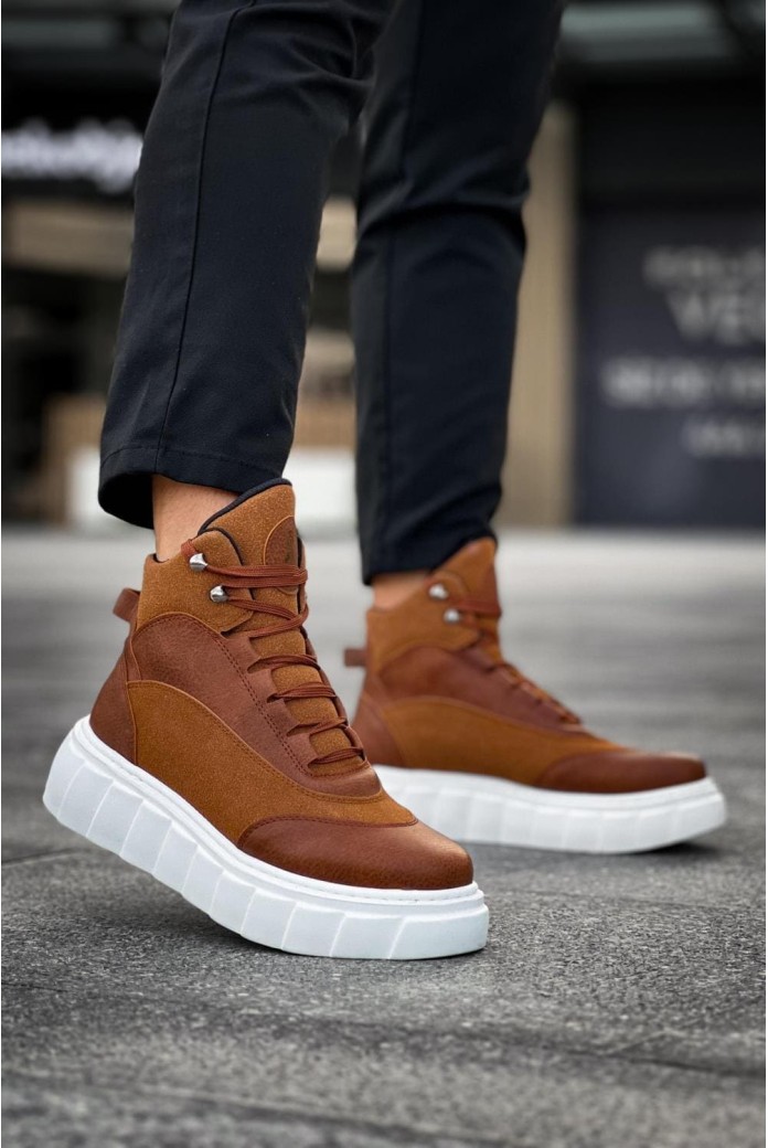 KN104 Erkek Spor Günlük Bağcıklı Cilt Süet Bot CSBT - Taba