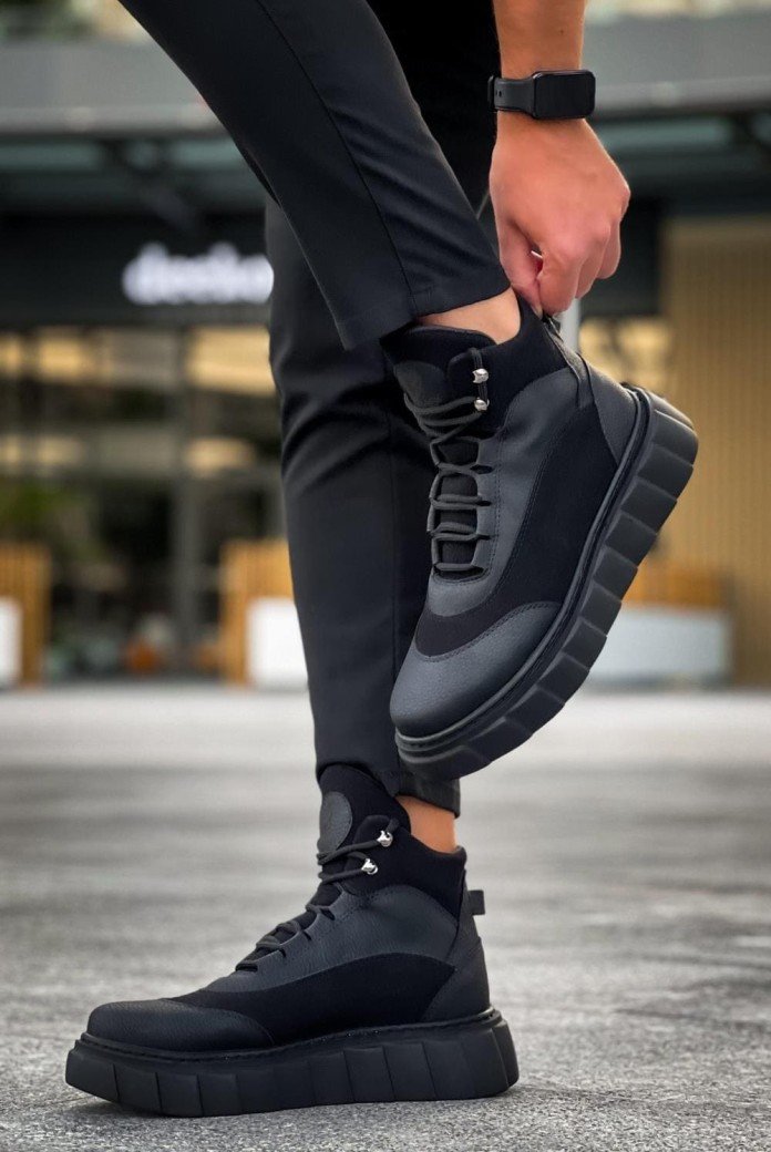 KN104 Erkek Spor Günlük Bağcıklı Cilt Süet Bot CSST - Siyah KN104 Erkek Spor Günlük Bağcıklı Cilt Süet Bot CSST - Siyah