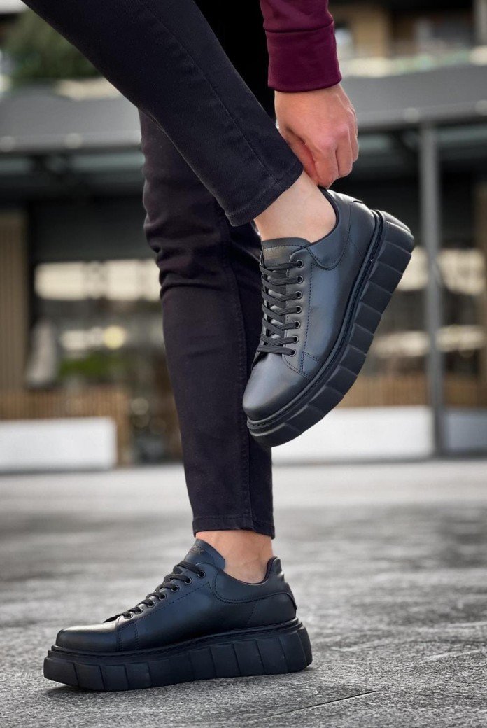 KN144 Erkek Günlük Bağcıklı Cilt Spor Sneaker Ayakkabı CST - Siyah KN144 Erkek Günlük Bağcıklı Cilt Spor Sneaker Ayakkabı CST - Siyah