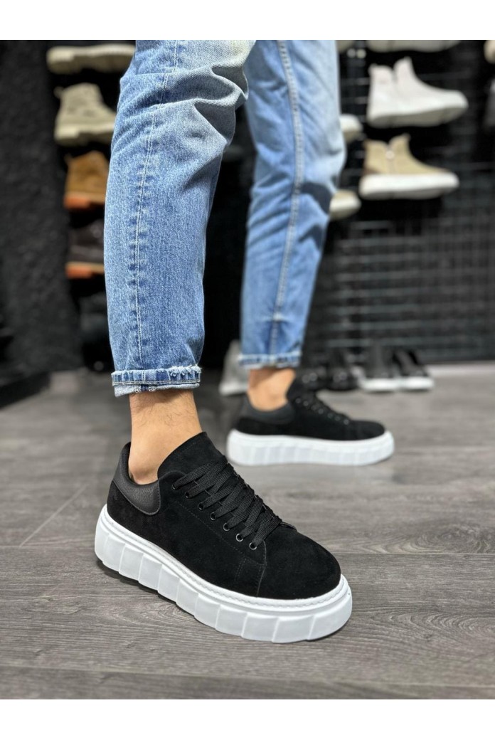 KN144 Erkek Günlük Bağcıklı Süet Spor Sneaker Ayakkabı SBT - Siyah