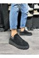 KN144 Erkek Günlük Bağcıklı Süet Spor Sneaker Ayakkabı SST - Siyah
