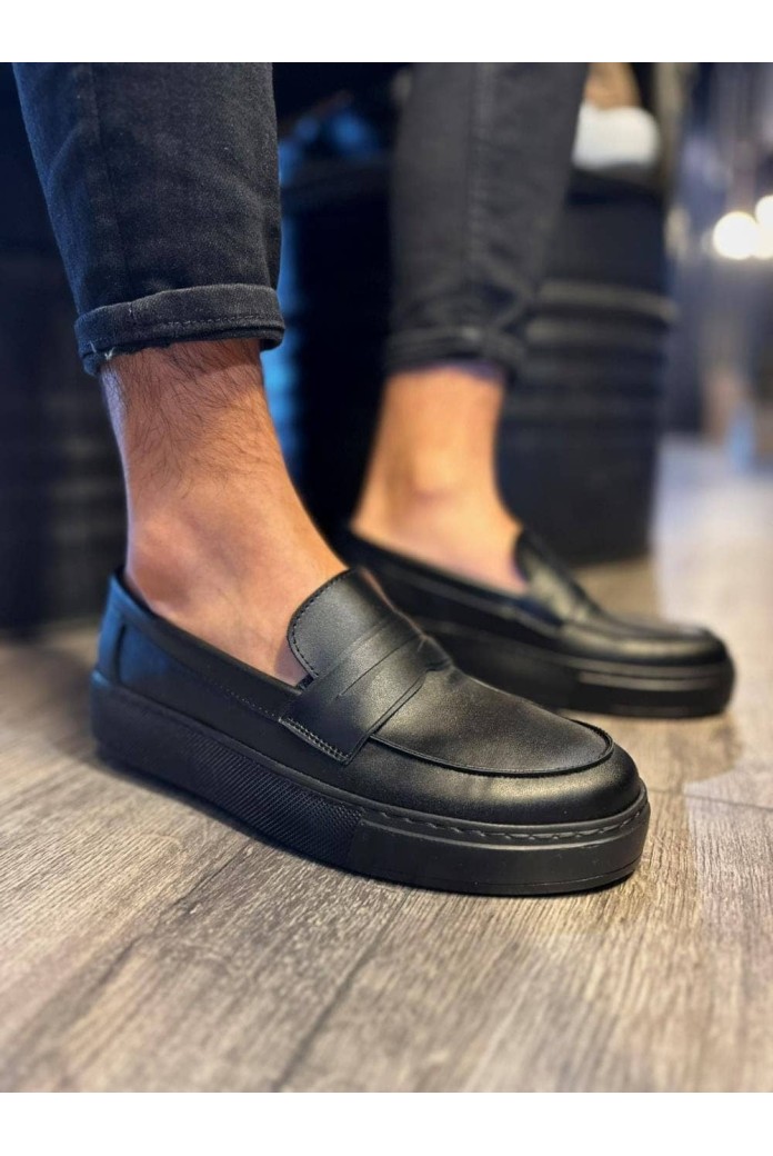 KN400 Erkek Günlük Bağcıksız Cilt Klasik Ayakkabı CST - Siyah