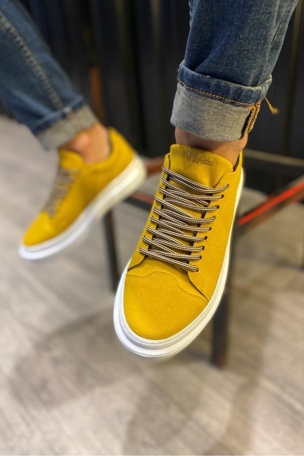 KN421 Erkek Günlük Bağcıklı Cilt Spor Sneaker Ayakkabı CBT - Sarı – Knack Erkek Ayakkabı
