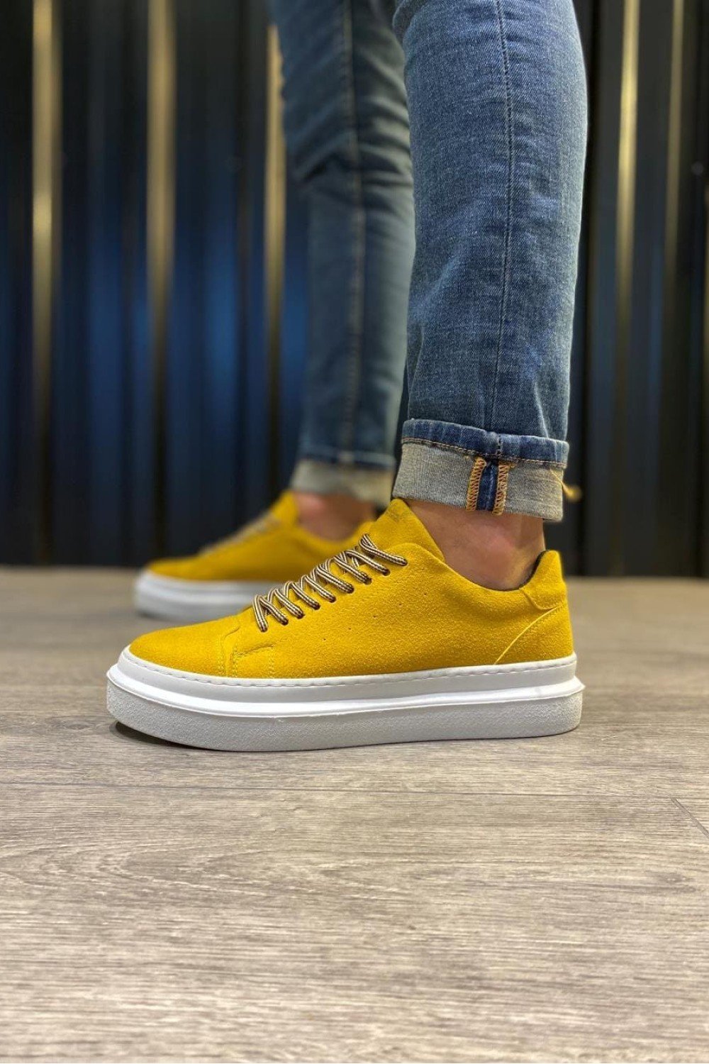 KN421 Erkek Günlük Bağcıklı Cilt Spor Sneaker Ayakkabı CBT - Sarı – Knack Erkek Ayakkabı