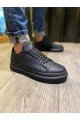 KN421 Erkek Günlük Bağcıklı Cilt Spor Sneaker Ayakkabı CST - Siyah