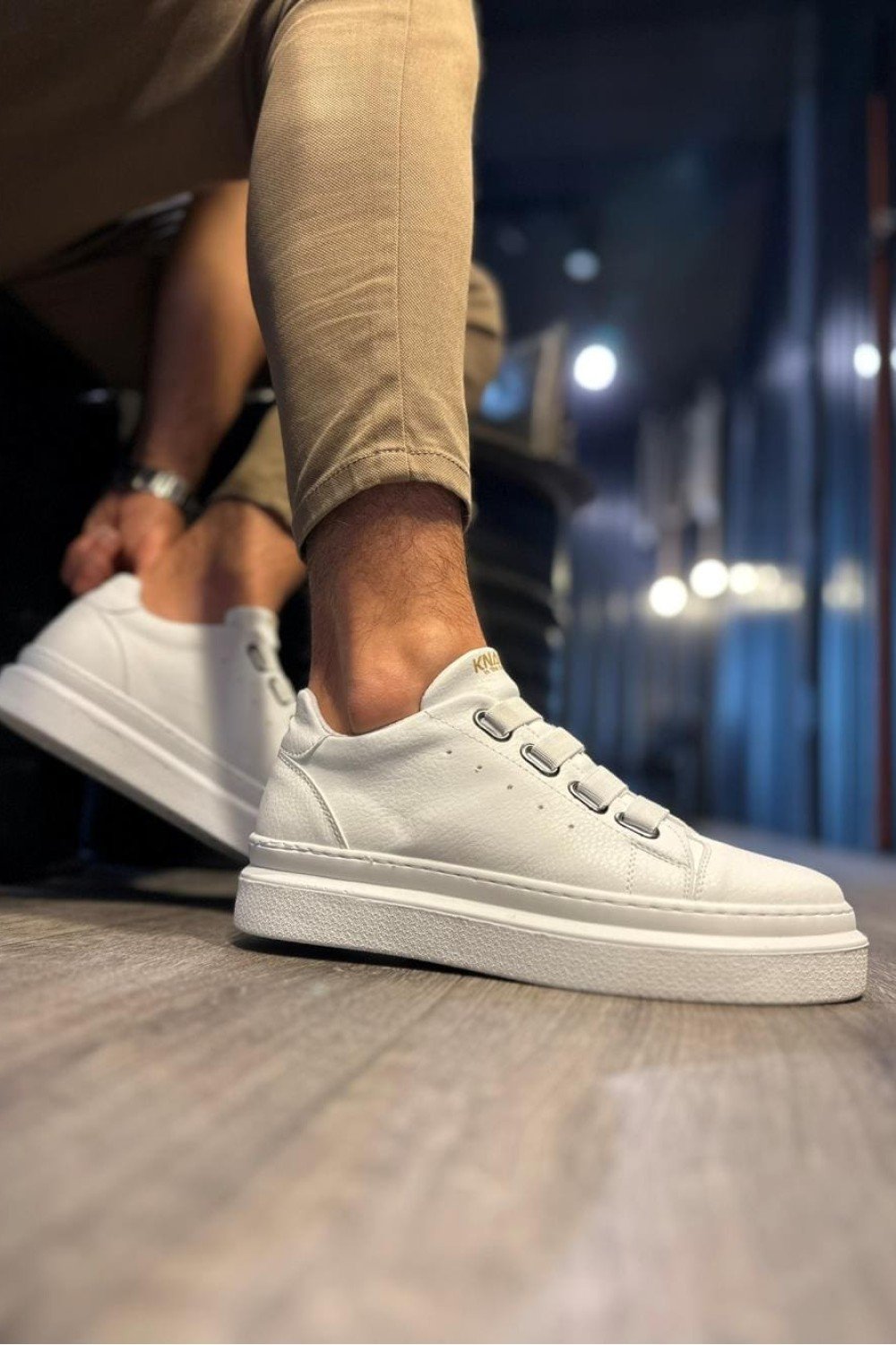 KN521 Erkek Günlük Lastikli Cilt Spor Sneaker Ayakkabı CBT - Beyaz – Knack Erkek Ayakkabı