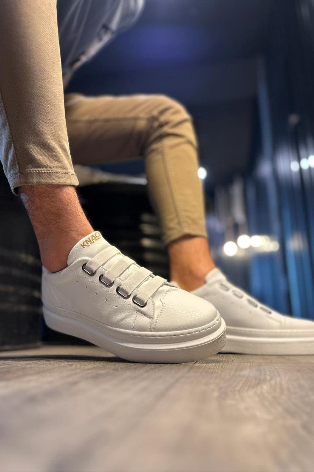 KN521 Erkek Günlük Lastikli Cilt Spor Sneaker Ayakkabı CBT - Beyaz – Knack Erkek Ayakkabı