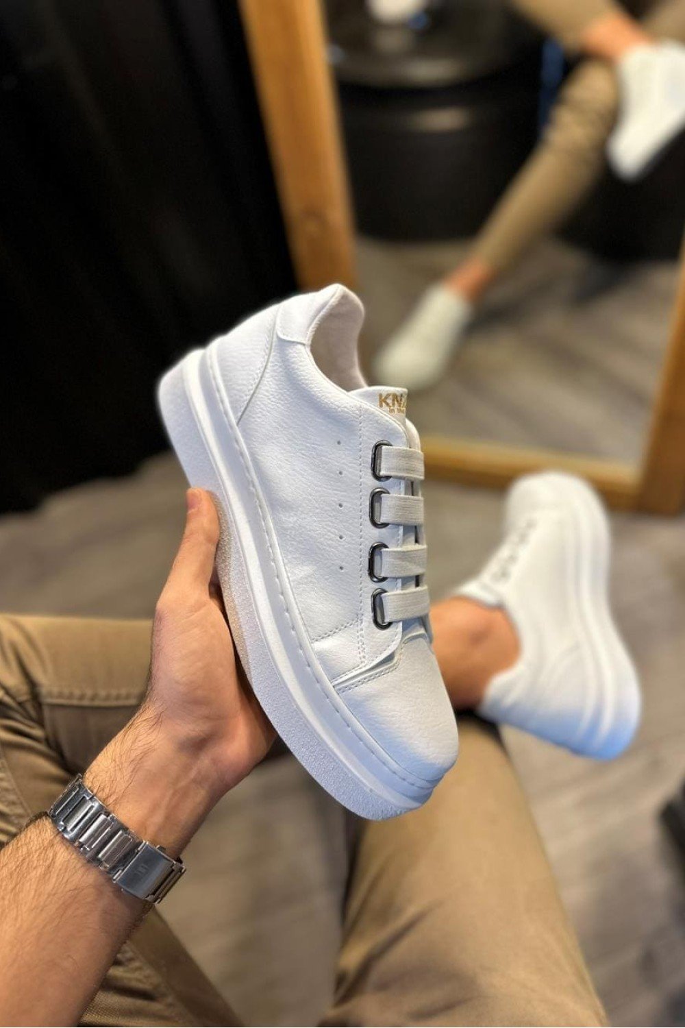 KN521 Erkek Günlük Lastikli Cilt Spor Sneaker Ayakkabı CBT - Beyaz – Knack Erkek Ayakkabı