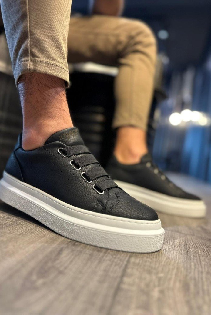 KN521 Erkek Günlük Lastikli Cilt Spor Sneaker Ayakkabı CBT - Siyah KN521 Erkek Günlük Lastikli Cilt Spor Sneaker Ayakkabı CBT - Siyah
