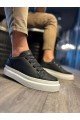 KN521 Erkek Günlük Lastikli Cilt Spor Sneaker Ayakkabı CBT - Siyah