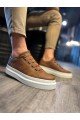 KN521 Erkek Günlük Lastikli Cilt Spor Sneaker Ayakkabı CBT - Taba