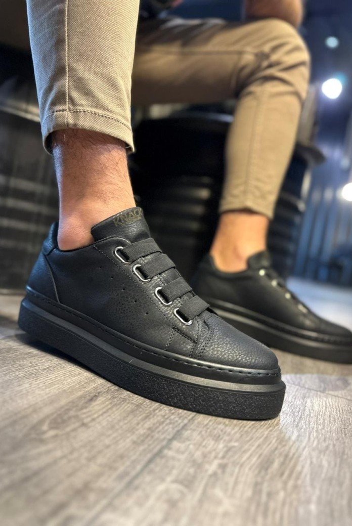 KN521 Erkek Günlük Lastikli Cilt Spor Sneaker Ayakkabı CST - Siyah KN521 Erkek Günlük Lastikli Cilt Spor Sneaker Ayakkabı CST - Siyah
