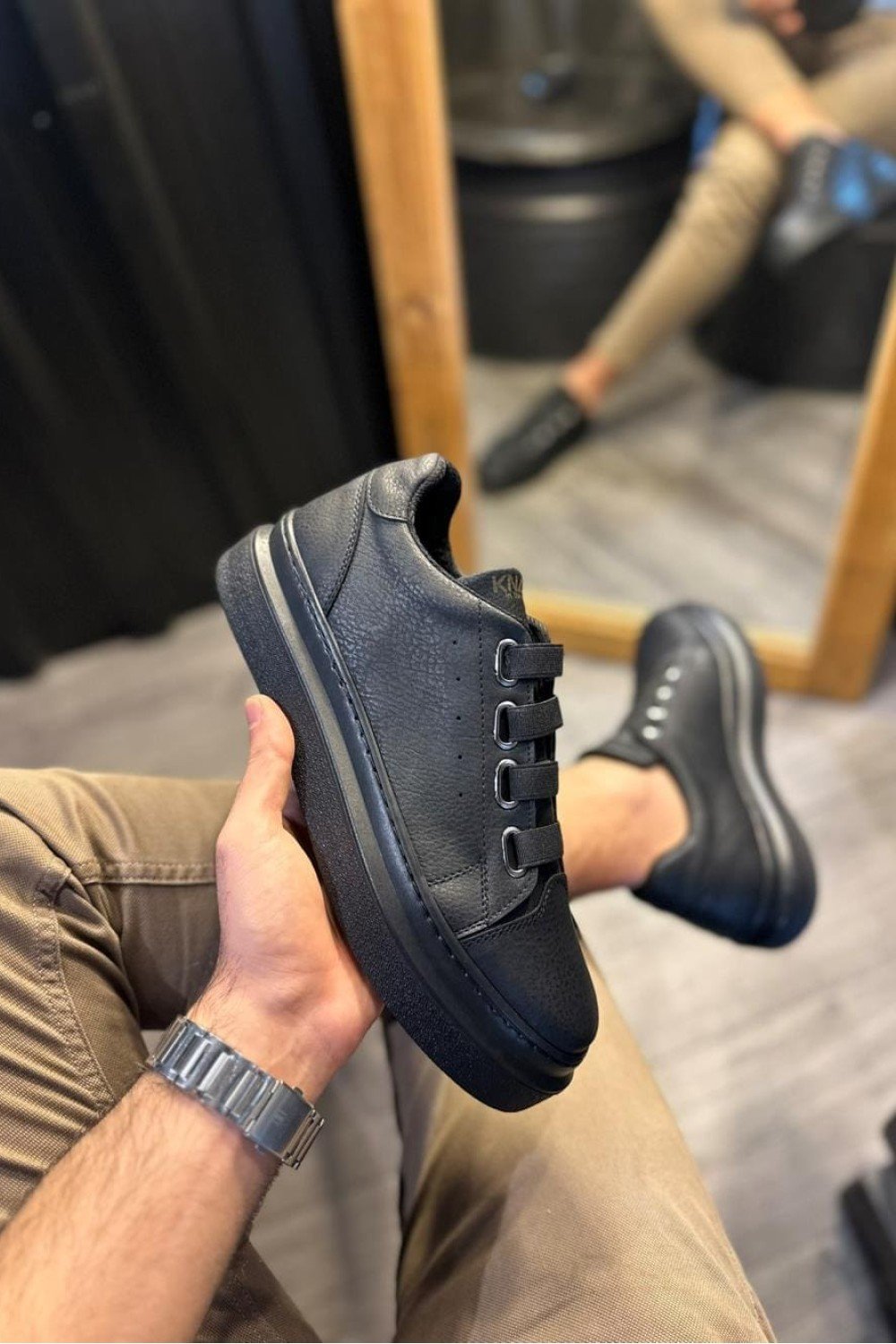 KN521 Erkek Günlük Lastikli Cilt Spor Sneaker Ayakkabı CST - Siyah – Knack Erkek Ayakkabı