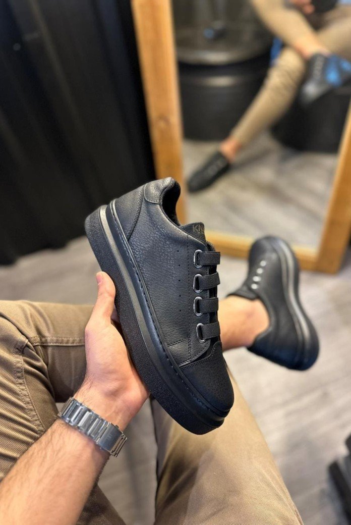 KN521 Erkek Günlük Lastikli Cilt Spor Sneaker Ayakkabı CST - Siyah KN521 Erkek Günlük Lastikli Cilt Spor Sneaker Ayakkabı CST - Siyah