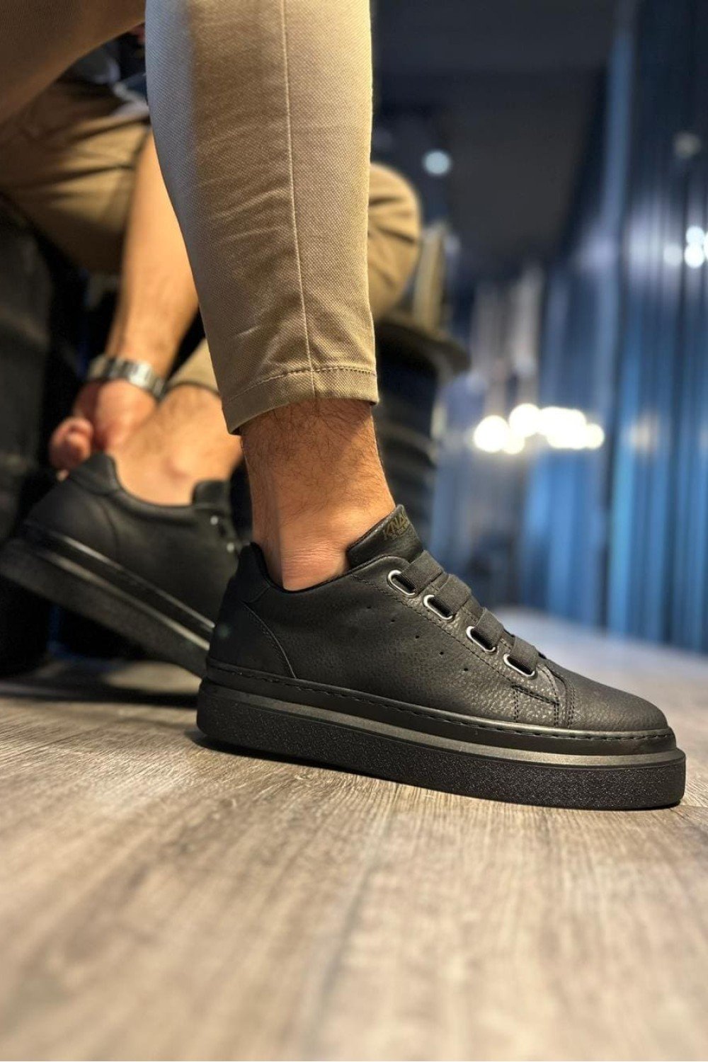 KN521 Erkek Günlük Lastikli Cilt Spor Sneaker Ayakkabı CST - Siyah – Knack Erkek Ayakkabı