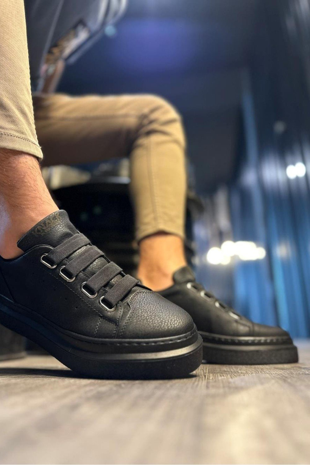 KN521 Erkek Günlük Lastikli Cilt Spor Sneaker Ayakkabı CST - Siyah – Knack Erkek Ayakkabı