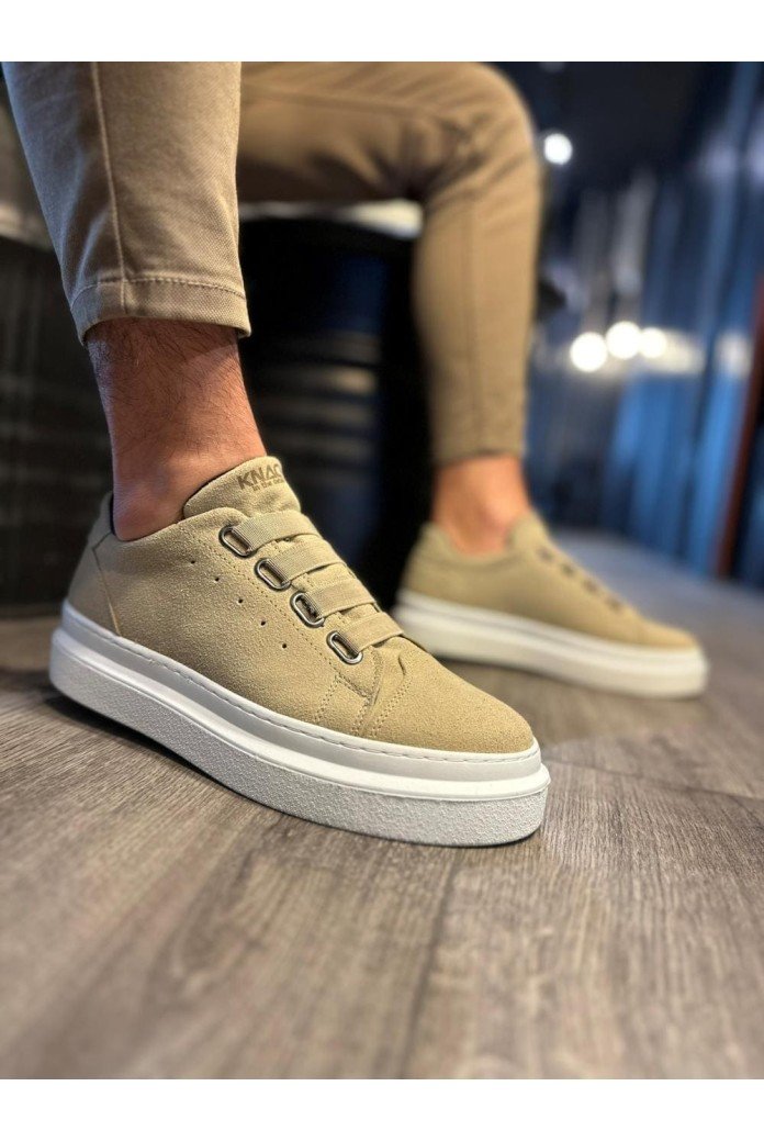 KN521 Erkek Günlük Lastikli Süet Spor Sneaker Ayakkabı SBT - Vizon